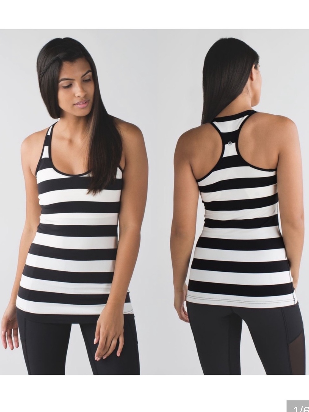 🖤🤍LULULEMON Steep Stripe Black & White Horizontal Cool Racerback Tank Size 2 EUC